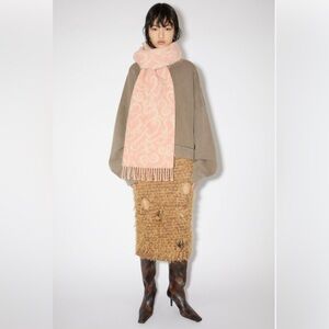Acne Oversized Pink Patterned Fringe Scarf